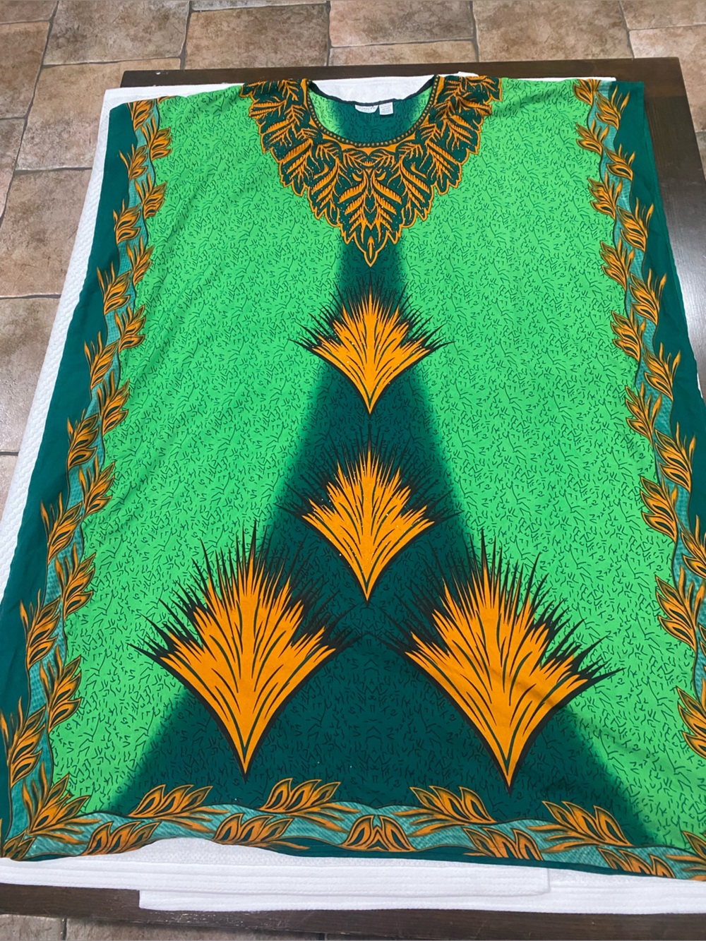 Santee  Classics Green Printed Kaftan with Black Sketch Motif